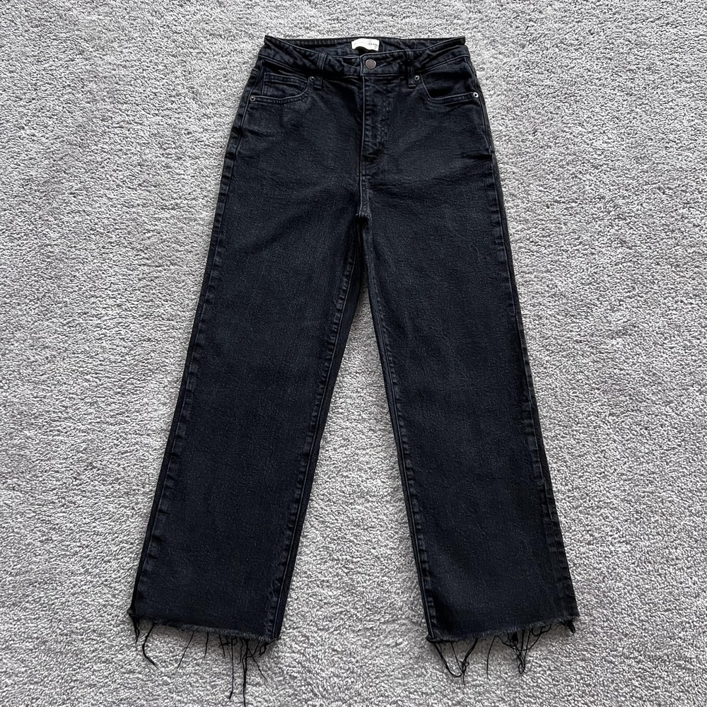 Oliver Logan High Rise Straight Jeans Womens 27 Black‎ Raw Hem Cropped